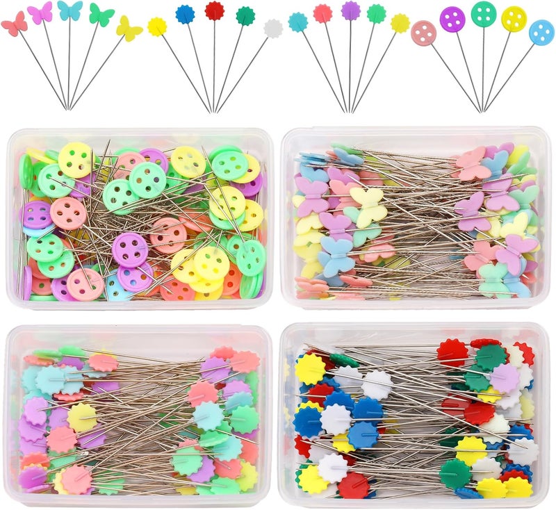 FTEVEN 400Pcs Flat Head Straight Pins Kits, Sewing Flat Head Pins Set, Colored Head Sewing Pins Quilting Pins with Storage Box for DIY Handicraft Marking and Positioning in Sewing - Image 1